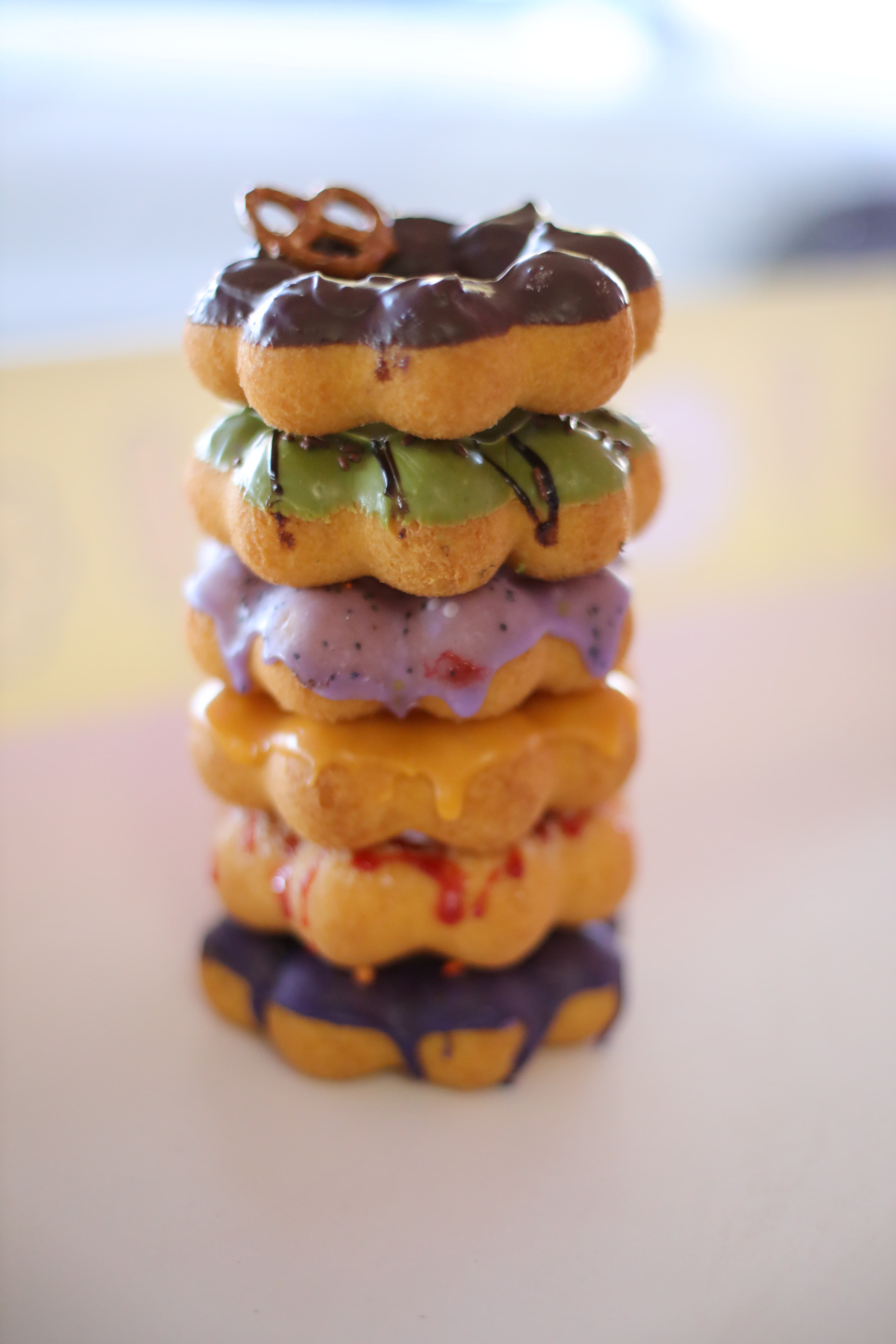 Fresh mochi donuts on display